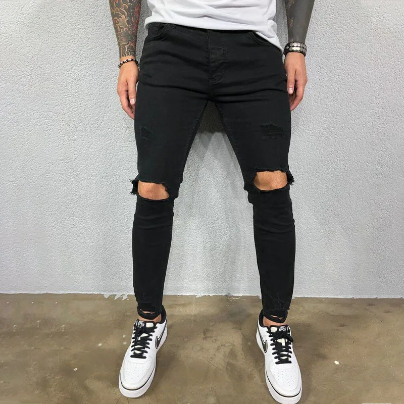 Black Ripped Jeans Men Fashion Skinny Casual Pants High Quality 2023 New Blue Hip Hop Streetwear Jeans For Men