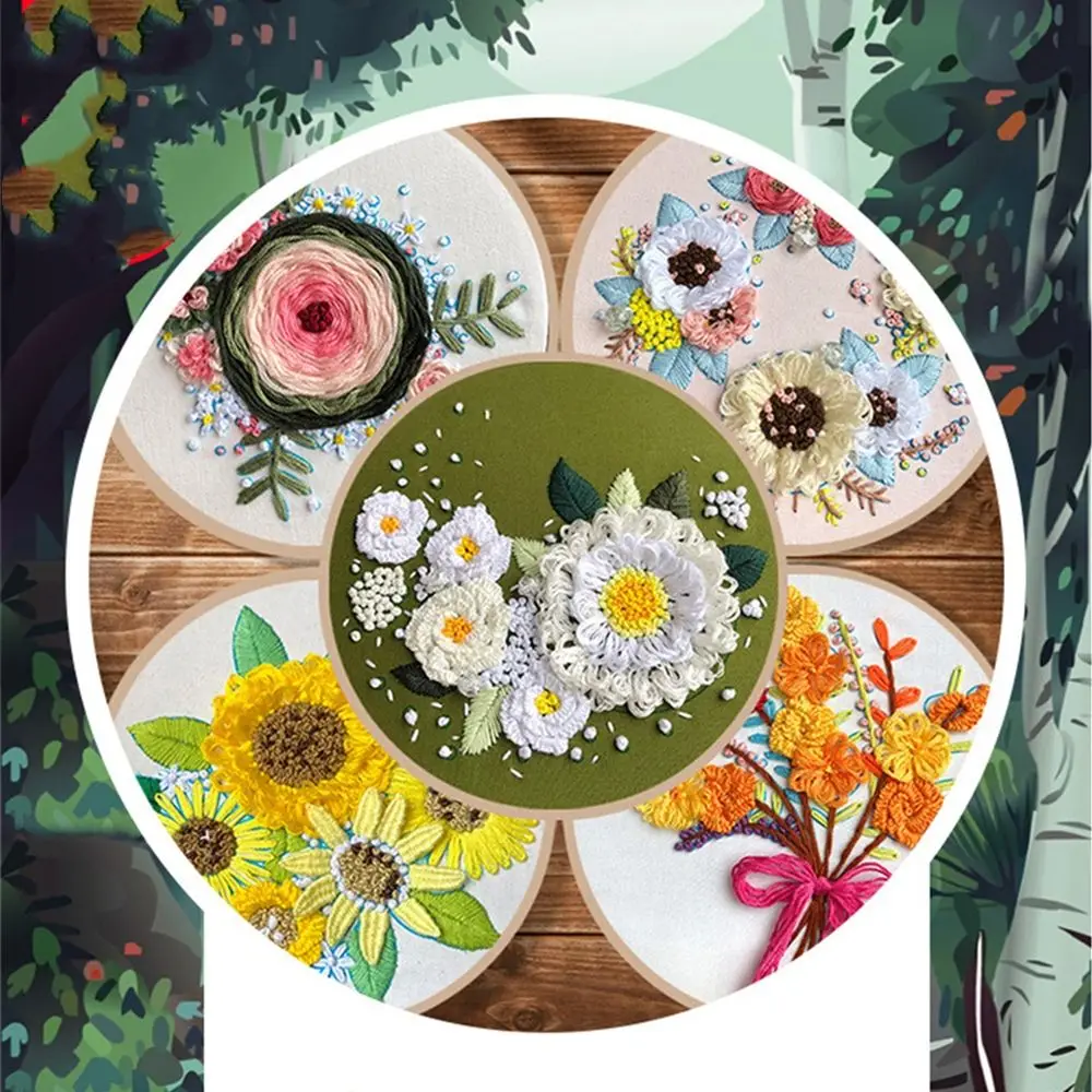 

Embroidery Kit DIY Fabric Embroidery Kit Set Creative Flowers and Handmade Sewing Home Decoration(with Hoop)