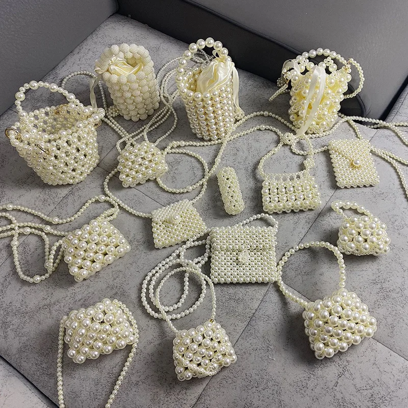 

Mini Pearl Small Messenger Bag Women's Wild Summer Pearl Bag Handmade Beaded Bag Pearl Mobile Phone Bag Banquet Women's Bag