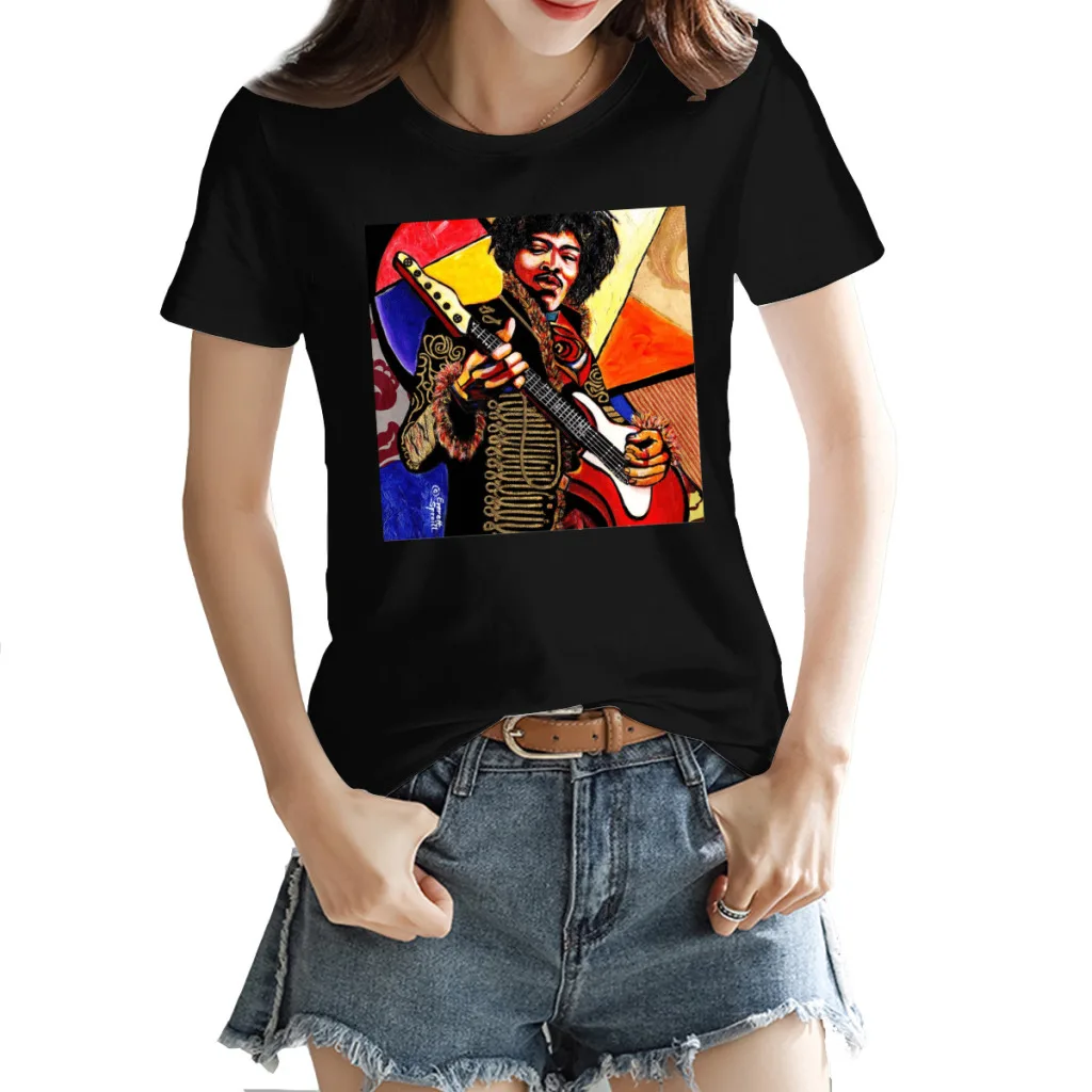 

Jimi and Hendrix Shower Curtain Women's T-shirt Graphic Black Graphic Crewneck Tops Tees European Size