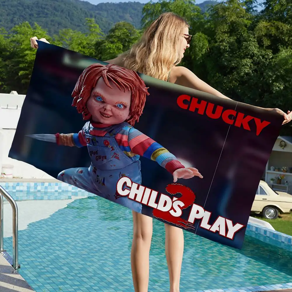 Фото Пляжное полотенце с принтом из фильма ужасов C-Child P-Play, красочные банные полотенца для девочек, из микрофибры, быстросохнущие, без песка, для пляжа, спа, спортзала, бассейна №3