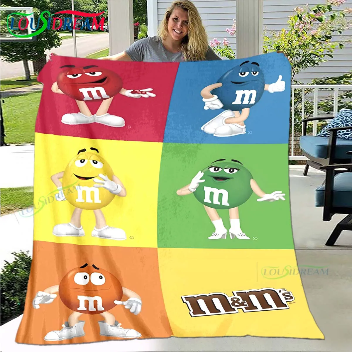 Фото Модное одеяло с шоколадным логотипом M & M, тонкое фланелевое одеяло со звездами, портативное одеяло для дома, путешествий, офиса, обеденного перерыва, подарок №4