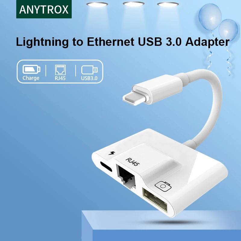 

Lightning iPhone to RJ45 Ethernet Lan Adapter/Cable Lightning to USB 3 OTG HDMI Camera Adapter/Dongle/Card Reader with Charging