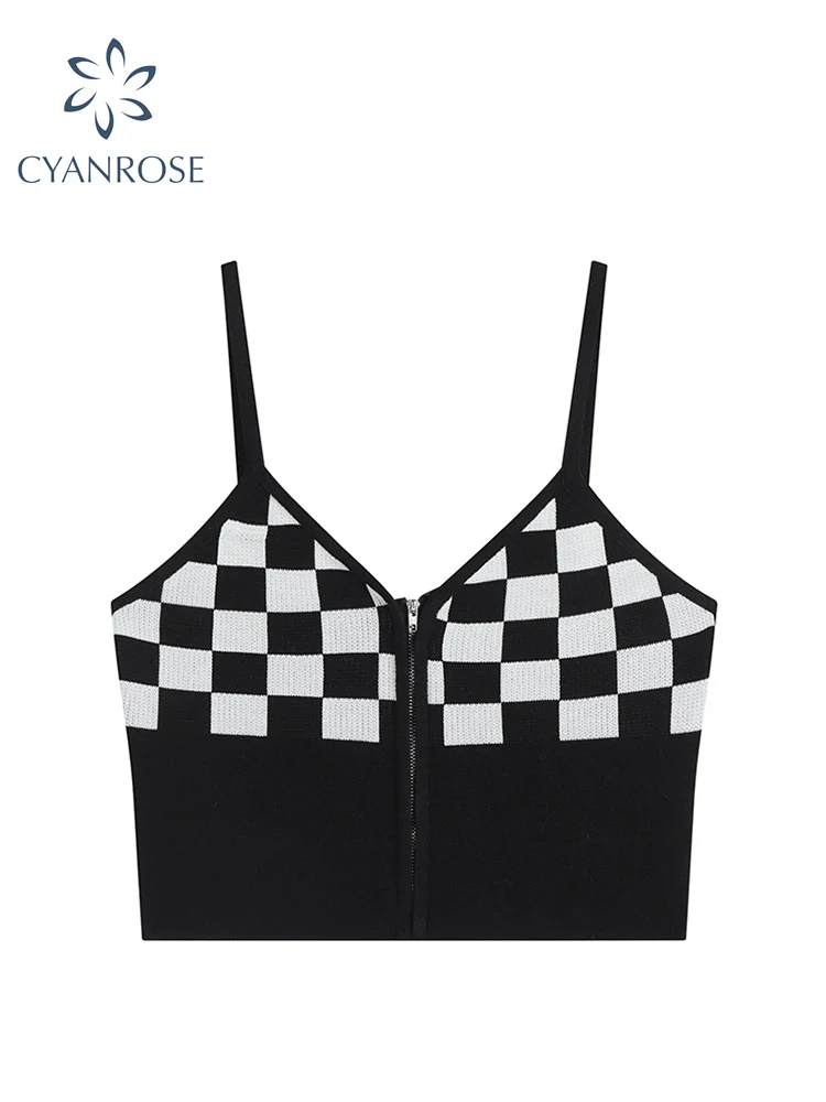 

2022 Spring New Women Sexy Slim Camis Tank Top Y2K Female Vintage Fashion Harajuku Plaid Sweet Camisole Sleeveless Vest Crop Top