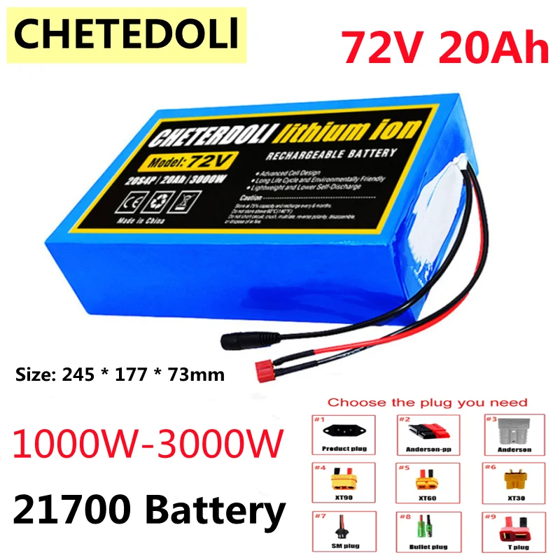 NEW 21700 Lithium Battery Pack 72V 20Ah 20S4P 84V Electric Bicycle Scooter Motorcycle BMS 20000mAh 3000W High Power + 3A Charger