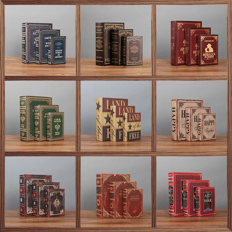 

Retro Simulation Book Office Home Living Room Decoration Ornaments Handicrafts Furnishing Wooden Secret Fake Book Storage Box