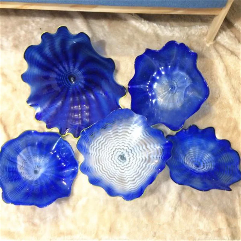 

Blue Colored 100% Hand Blown Murano Glass Wall Plates Lamp Chihuly Style Modern Art Deco