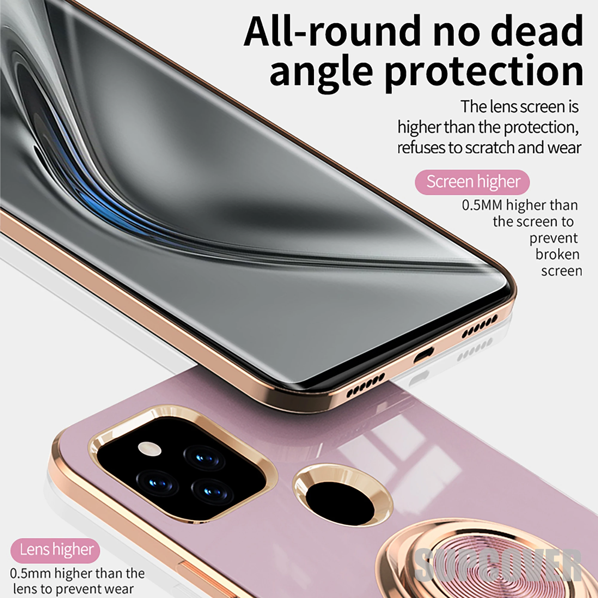 Роскошный мягкий чехол с золотым черным и зеленым кольцом-держателем подставкой