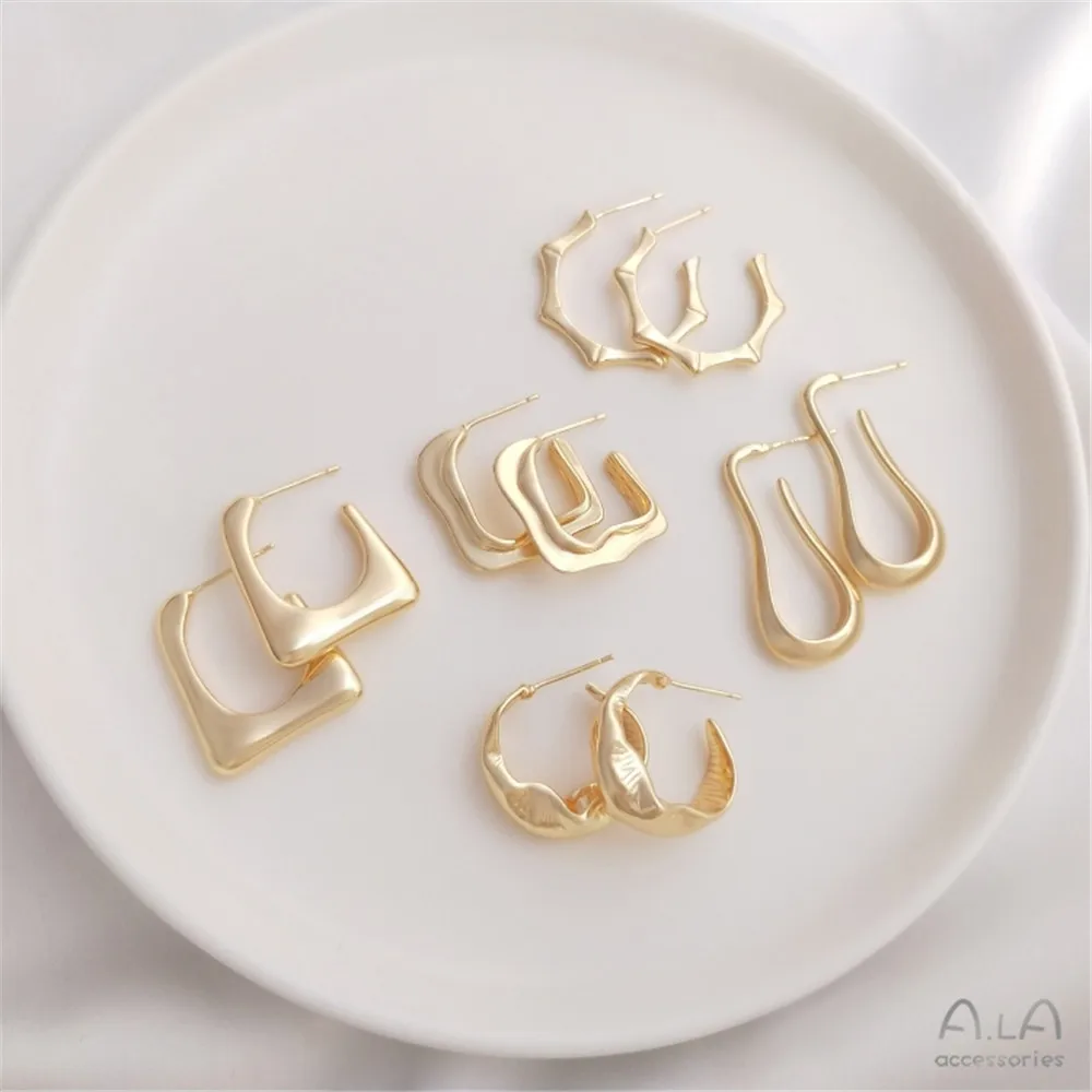 

925 silver needle 14K gold-plated fashion earrings C-shaped bamboo drop leaf earrings light luxury high sense earrings