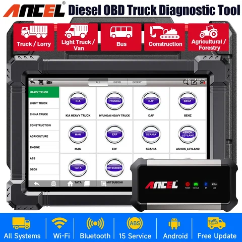 ANCEL X7 HD сканер для тяжелых грузовиков, профессиональная Полнофункциональная система, 12 В, 24 В, инструмент для диагностики