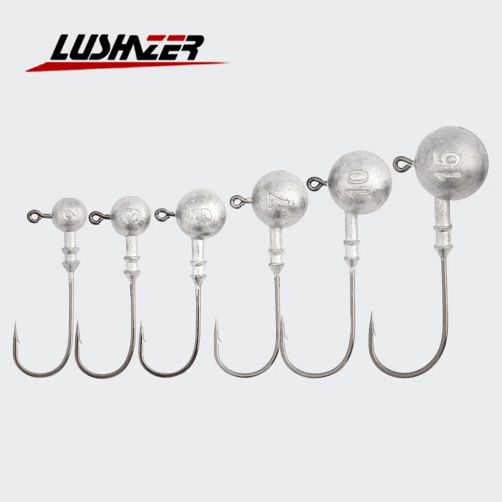 Фото LUSHAZER Mustad свинцовая головка джиггинг 2-15g джиг крючки рыболовный крючок из высокоуглеродистой стали с бородкой один круглый крючок рыболовный крючок №1