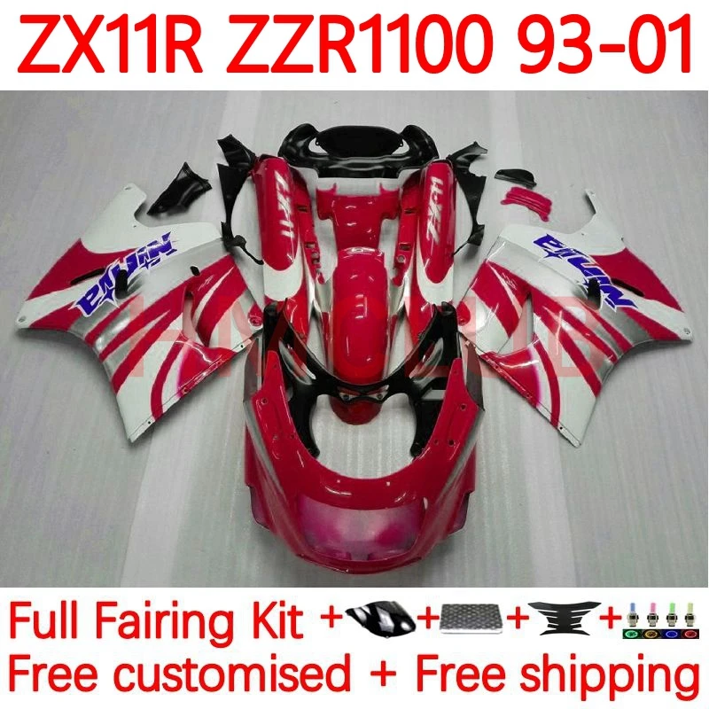 

ZX-11R For KAWASAKI NINJA ZZR1100 ZX 11R ZX11 R ZX11R 93 94 95 96 97 ZZR 1100 1998 1999 2000 2001 Fairings red white blk 73No.18