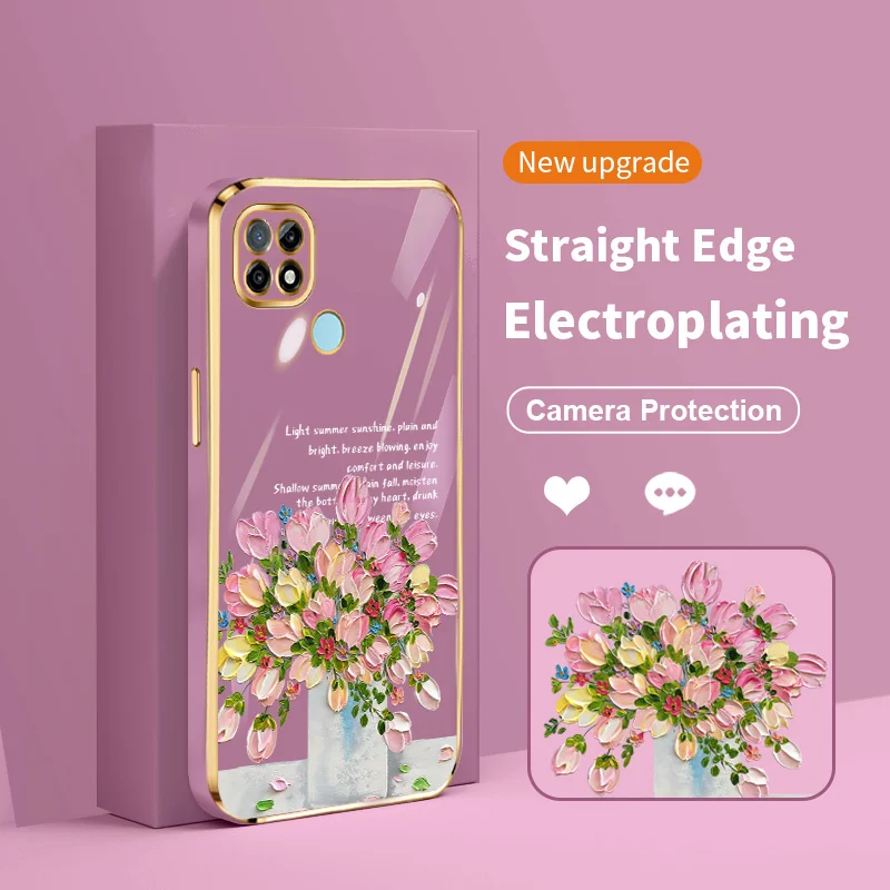

Little Fresh Girl and Bouquet Electroplating Case for Realme C21 C21Y C25Y C30 C31 C33 C35 C2 2019 2020 C2S Narzo 50A Prime