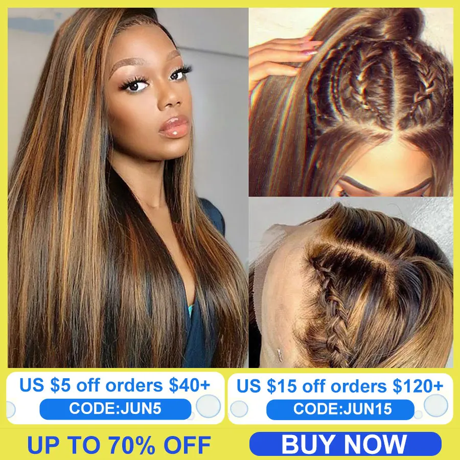 

Straight Highlight Wig Human Hair HD Lace Frontal Wig 13x4 Ombre Straight Blonde Colored Lace Front Wig For Women Remy