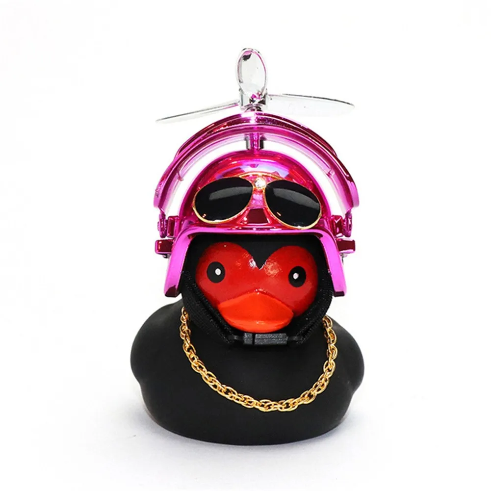 

Cute Car Ornaments Little Black Duck Accessories With Helmet Bamboo Dragonfly 6*6*8cm For Motorcycle Bicycle Interior Parts