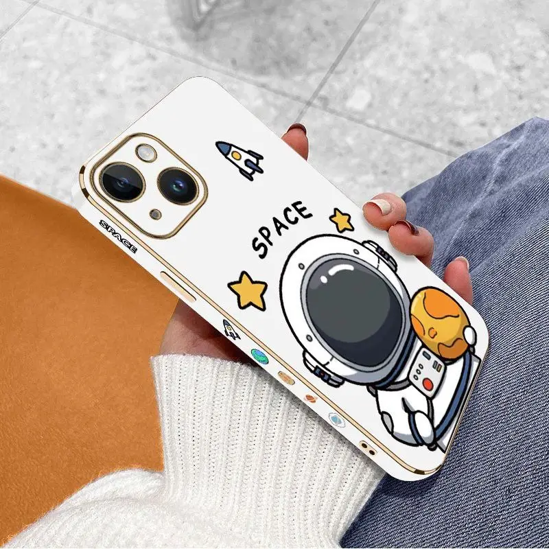 Fat Astronaut Luxury Plating Phone Case For iPhone 14 13 12 11 Plus Pro Max Mini X XR XS SE2020 8 7 6 6S Plus Cover