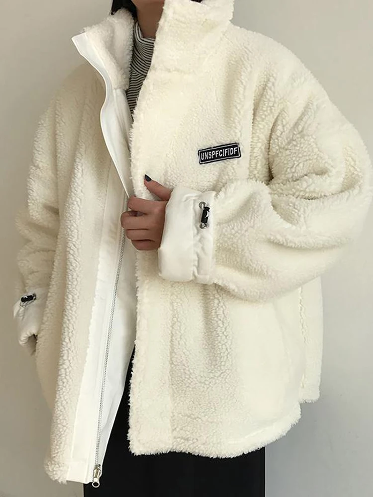 Oversize Jacket Women Winter Warm Coat Ladies Both Sides Wear Lamb Velvet Cotton Clothing Female Fashion Zipper Top Abrigo Mujer