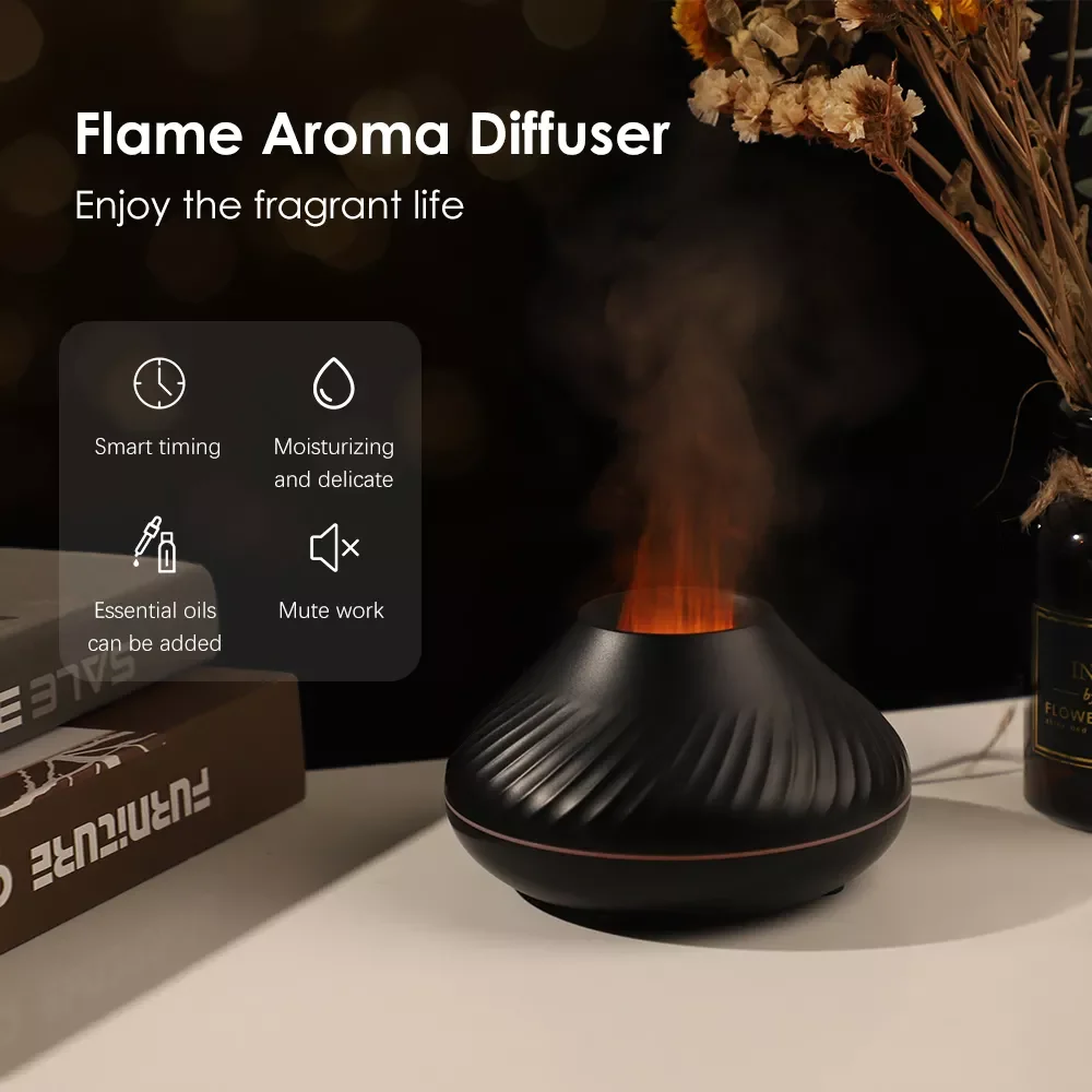 

NEW2023 Flame Aroma Diffuser Air Humidifier Essential Oil Diffuser Mist Maker With Colorful Night Lamp Office Desktop Bedroom Fr