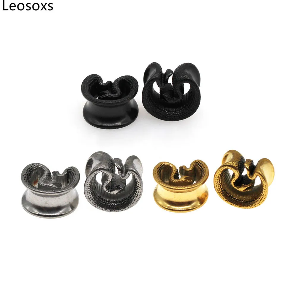 

Leosoxs 1 Pair Stainless Steel Snake Ear Plugs Gauges Expanders Tunnels Body Piercing Fashion Jewelry for Woman Men