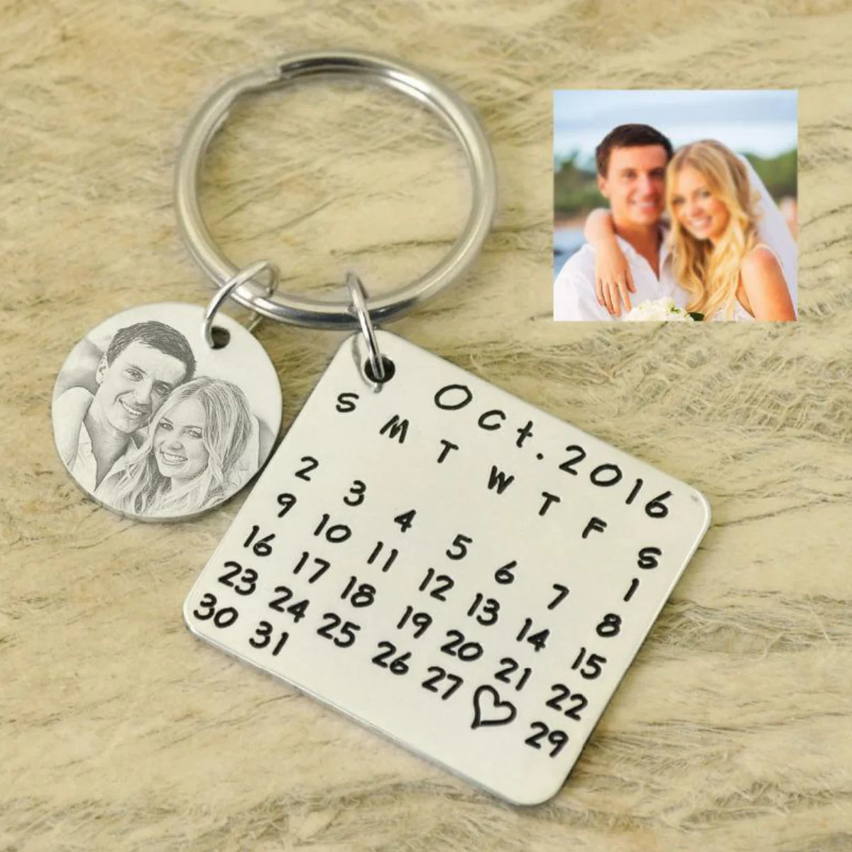 

Personalized Calendar Keychains Custom Photo Keychain Wedding Favors Keychains Valentine's Day Gift Save the Date Couple Keyring