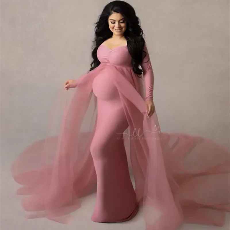 

Длинное Тюлевое платье с вырезом лодочкой реквизит для фотосъемки беременных Тюлевое платье макси для беременных женщин эластичное Сетчатое длинное платье для беременных