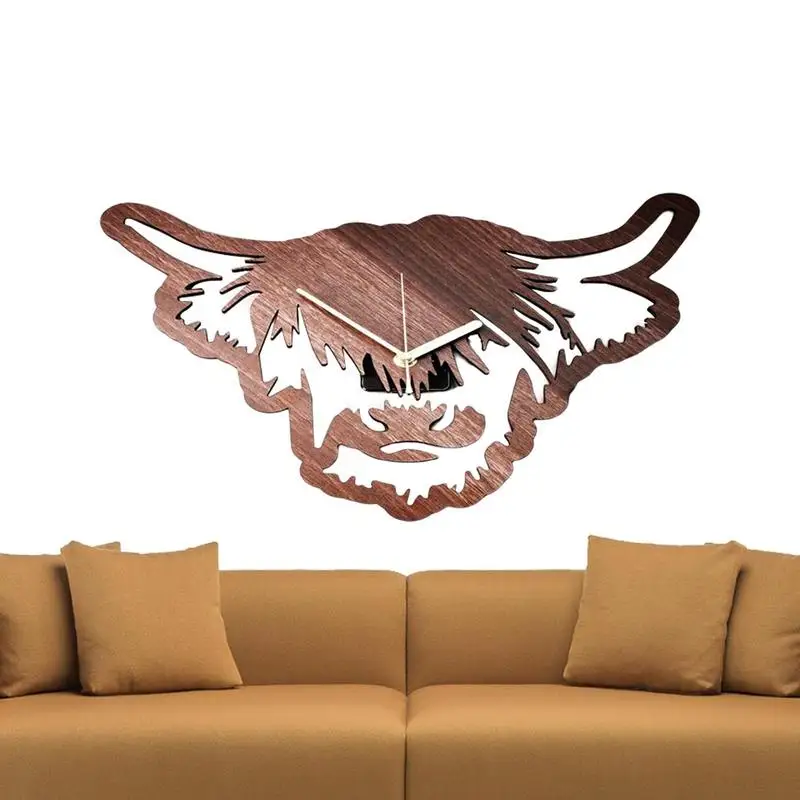 

Cattle Wall Clock Cute Hanging Clock Highland Cow Silent Non-Ticking Decorative Hanging Wall Clocks For Living Room Kitchen