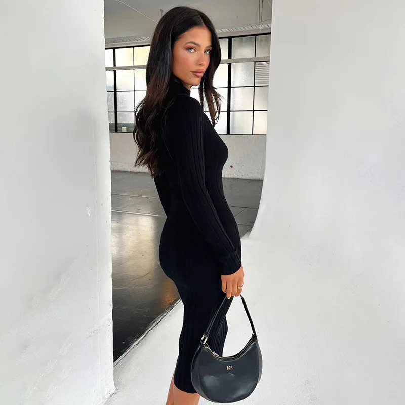 Осень 2024 Новое Элегантное повседневное приталенное шерстяное платье в