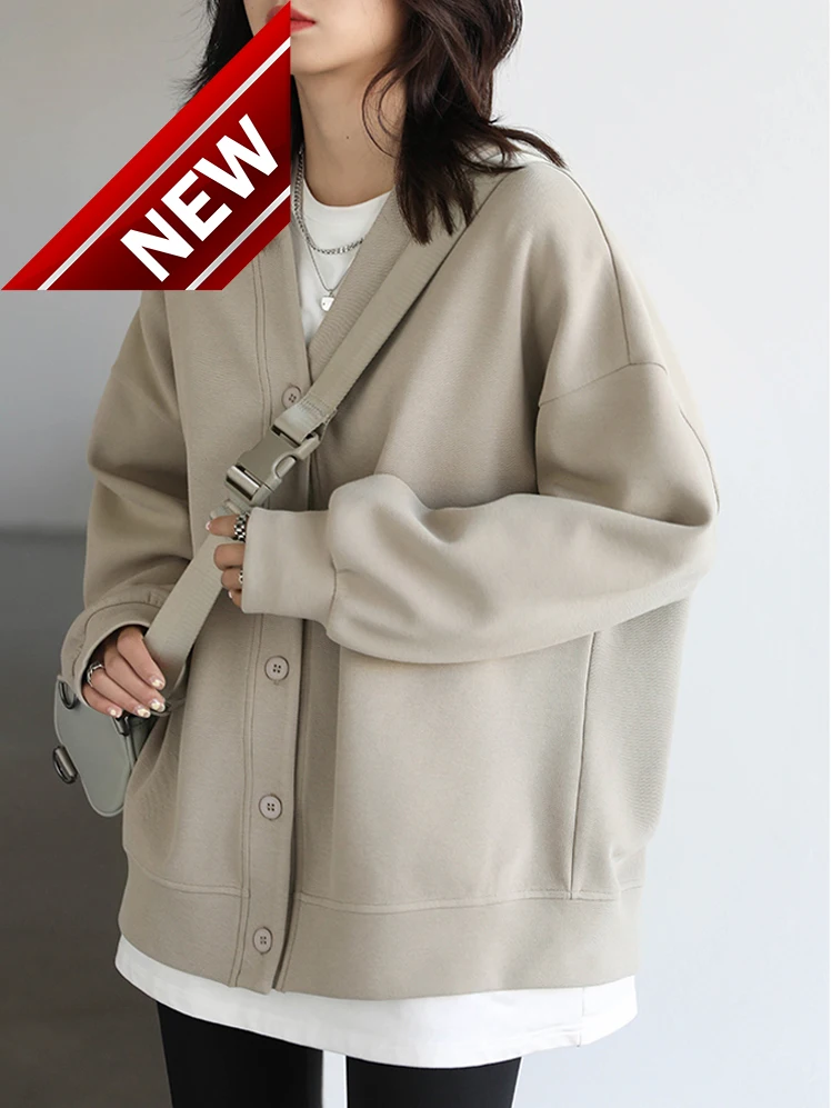 Solid Korean Women's Sweatshirts Plush Thick Warm Loose Casual Female Tops Office Lady Coats Jacket Autumn Winter 2023
