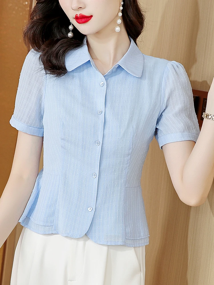 Летние шифоновые белые женские рубашки с короткими рукавами летние 2024 новинка в