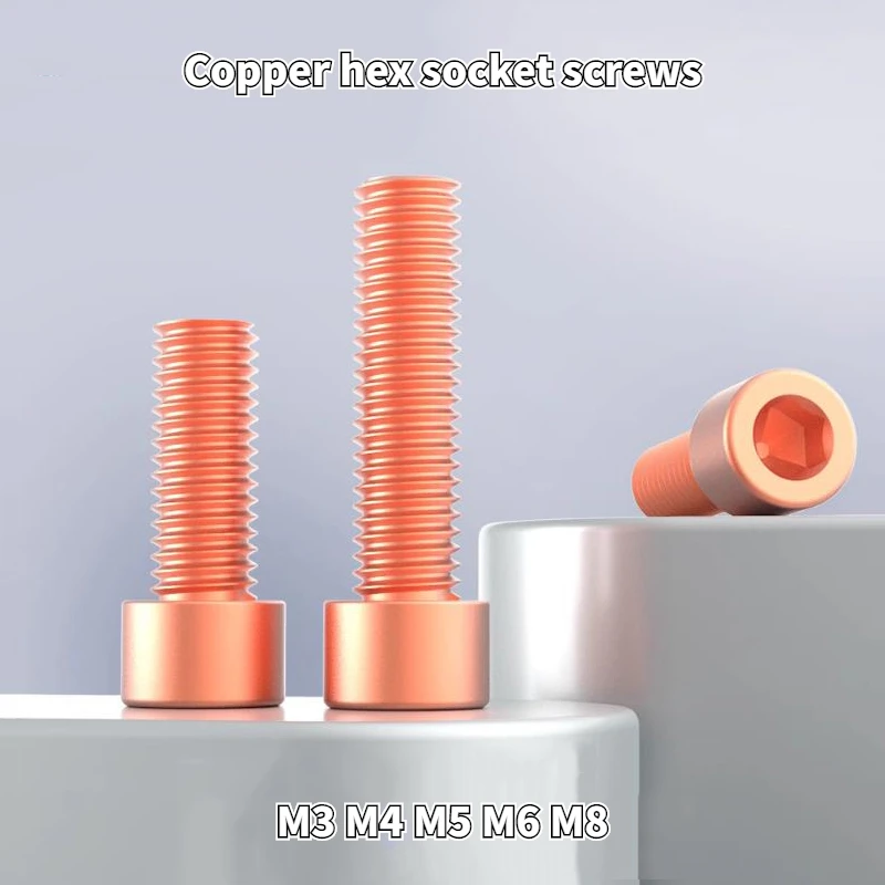 

T2 Copper Hexagon Screw Red Copper Cup Head Cylindrical Head Bolt DIN912 Conductive Transmission M3 M4 M5 M6 M8
