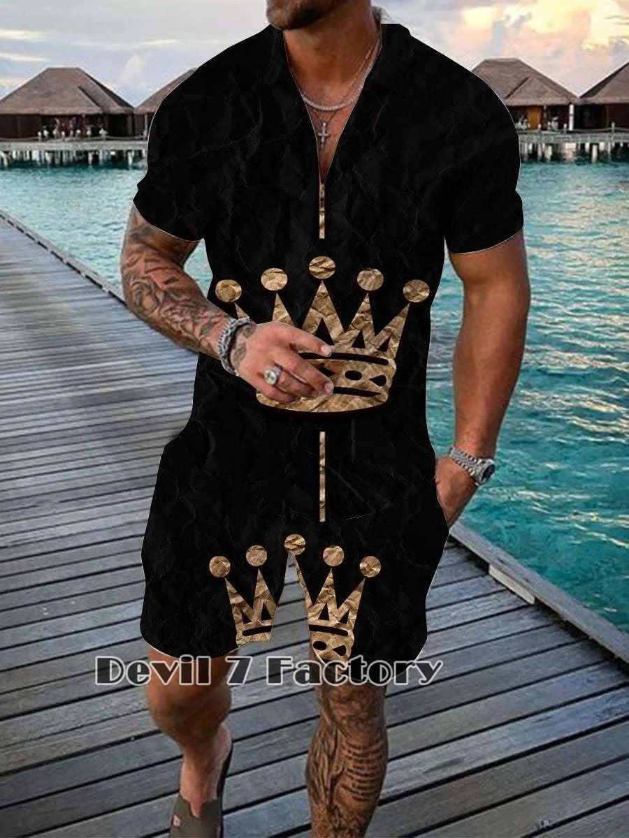 Men's Polo Shirts Short Sleeve Tracksuit Sets Summer Casual Shorts Suits Fashion 3D Print Luxury Shirts Male Clothes Streetwear