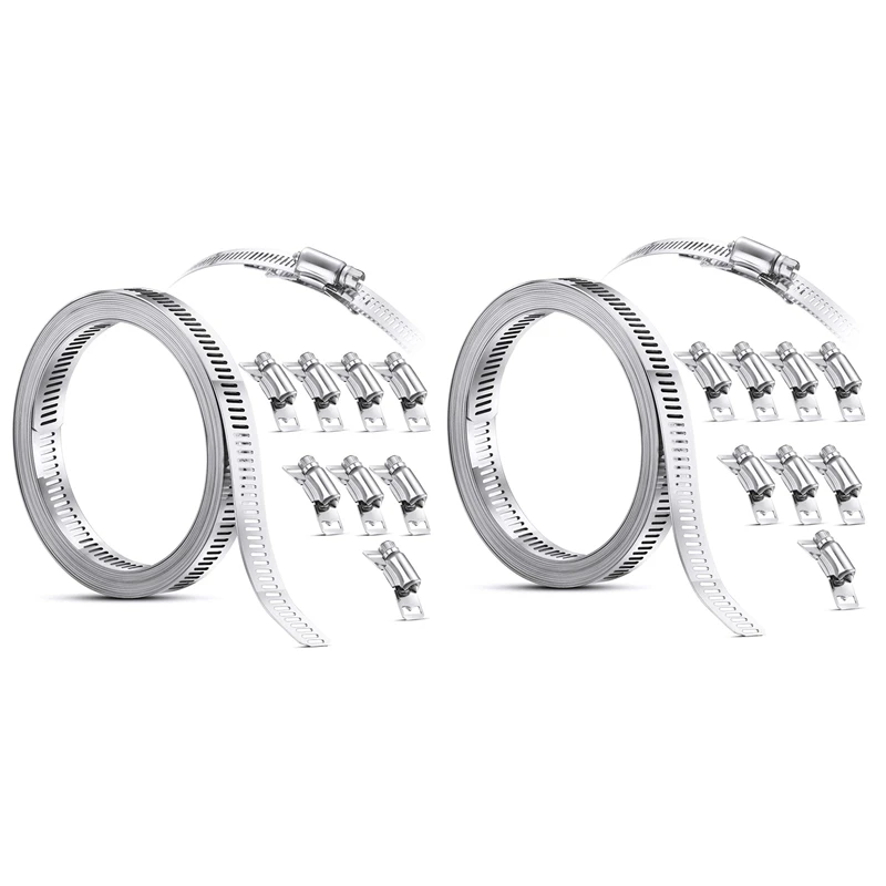 

JFBL Hot 2X 304 Stainless Steel Worm Clamp Hose Clamp Strap With Fasteners Adjustable DIY Pipe Hose Clamp Ducting Clamp 11.5 Fee
