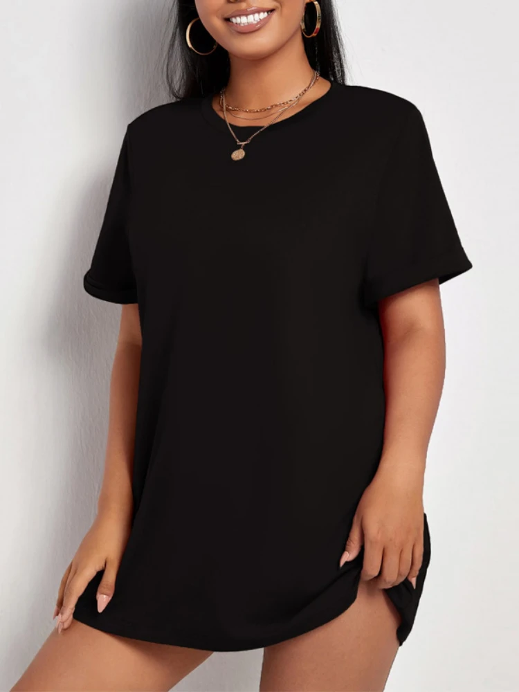 

Women's Plus Size Black Long Short Sleeve T-Shirt Summer Solid Casual Fashion Simple Loose Pink Harajuku Streetwear Office Lady