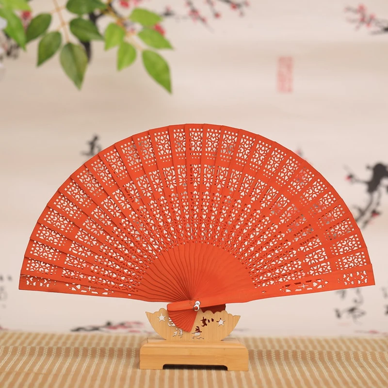 

Fashion Wedding Hand Fragrant Party Carved Bamboo Folding Fan Chinese Wooden Fan Vintage Hollow Antiquity Folding Fan