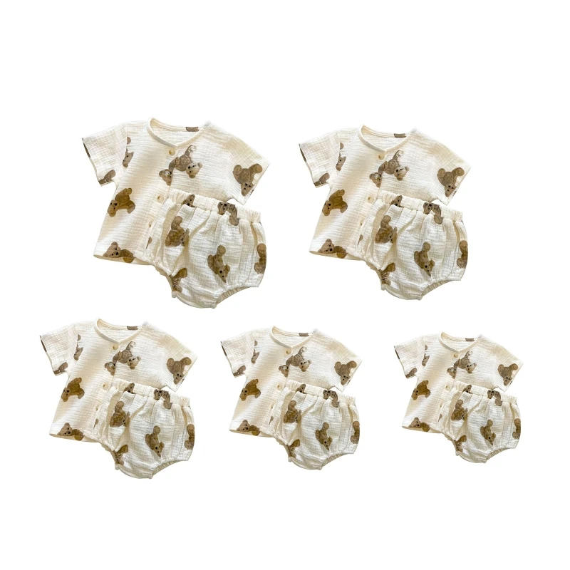 

Summer Clothes Suit Set Short Sleeve Blouse Shorts for Baby Girls 2-in-1 Clothing Set Soft Bear Print Costume Boys Coat