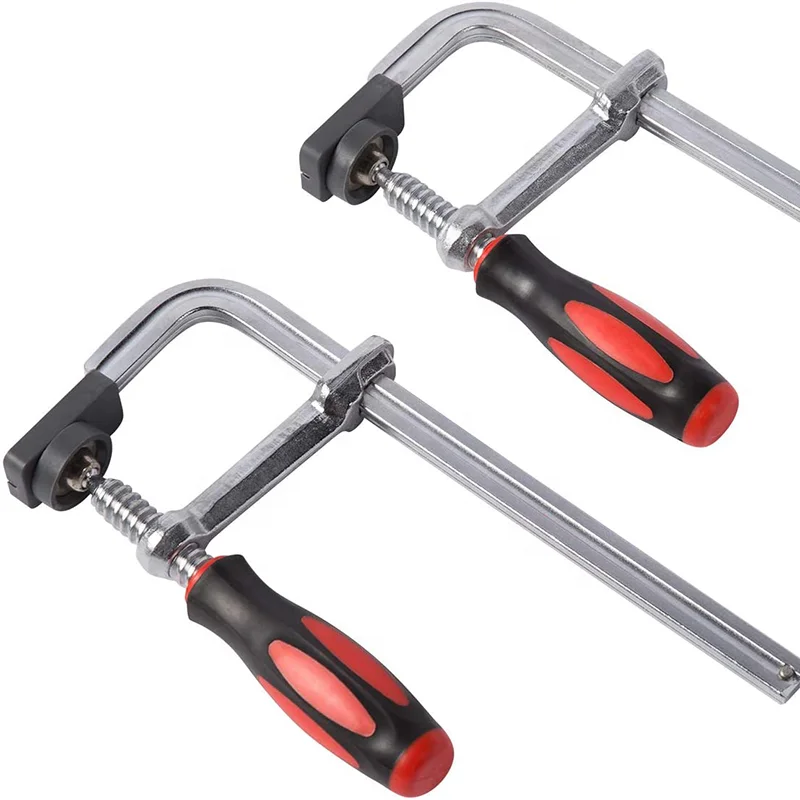 

medium duty heat treated steel bar clamp with ergonomic grip handle and protective pads 2-pack 8" F clamps