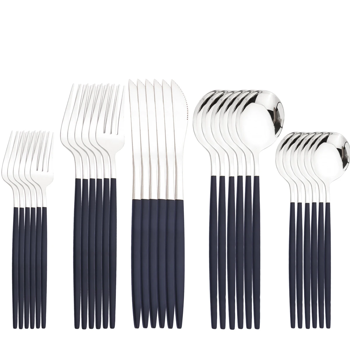

30Pcs/Set Black Silver Dinnerware Set Stainless Steel Tableware Knife Dessert Fork Spoon Spoon Cutlery Set Kitchen Flatware