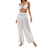 women lace beach pants sunscreen see through lace slimming casual party spring loose wide leg trousers