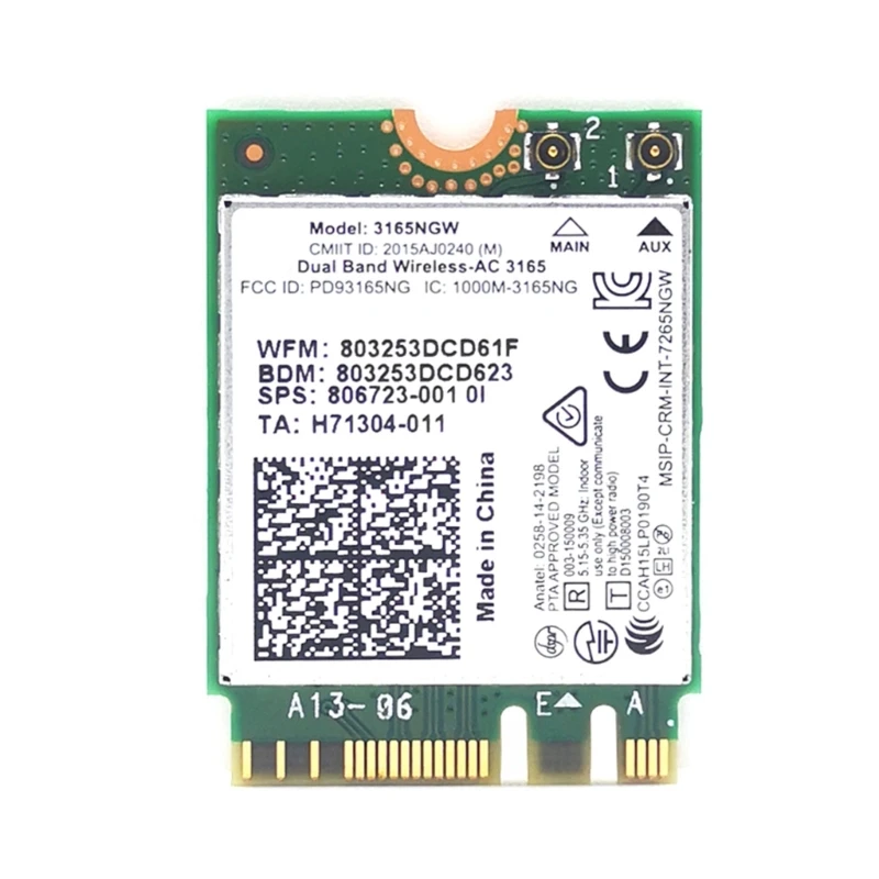 Двухдиапазонная сетевая карта 600M 3165NGW WirelessAC BT4.0 806723-001 NGFF