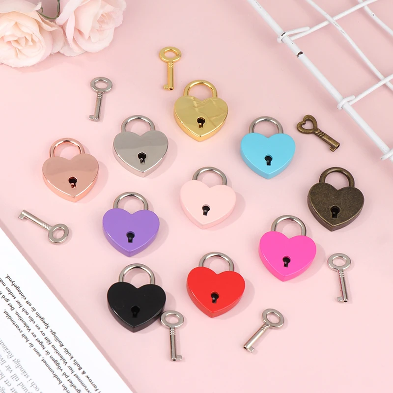 

Heart Shape Padlocks Vintage Old Antique Style Mini Padlocks With Key Lock For Travel Wedding Jewelry Box Diary Book Suitcase