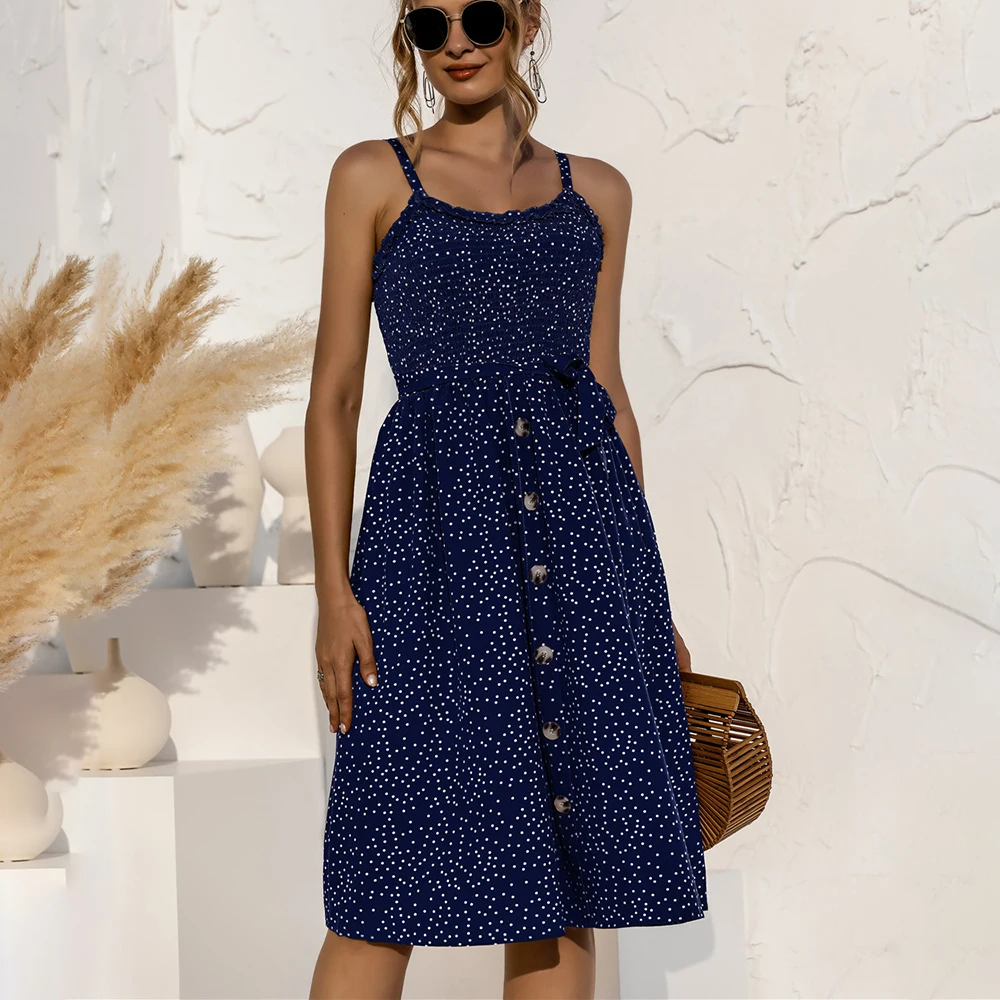 

Sexy Spaghetti Strap Sundress Floral Print Beach Dress Woman 2021 Summer New Boho Casual Black Yellow Dresses Women Multicolor