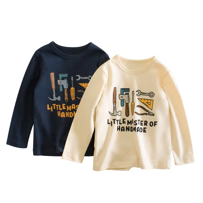 

Spring Baby Boys Cartoon Tools T-shirt Kids Cotton Clothes Children Long Sleeve Print T Shirt Bottoming Shirt Tops Tees Outfits