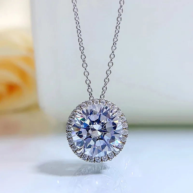 

Silver 925 Jewelry Pendant Necklace for Women Round Crystals Diamond Fine Jewelry for Woman Wedding Engagement Anniversary Gifts