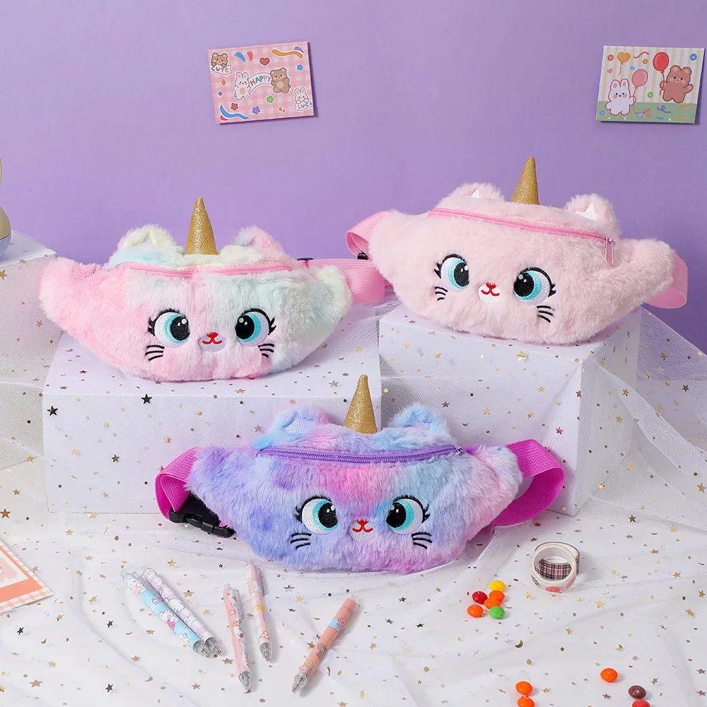 Baby Girls Fuzzy Fur Unicorn Purse Little Girls Fluffy Fanny Pack Kids' Kawaii Waist Pouch Cute Plush Sling Chest Bags