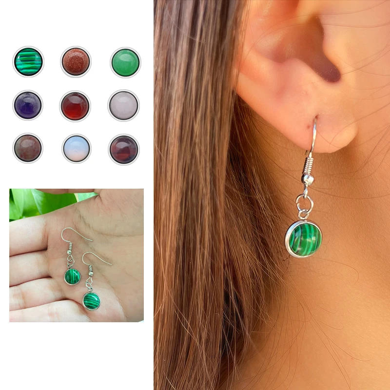 

Korean Cute Natural Stone Earrings for Women Fashion Stainless Steel Drop Earring Round Pendant Wedding Birthday Party Jewelry