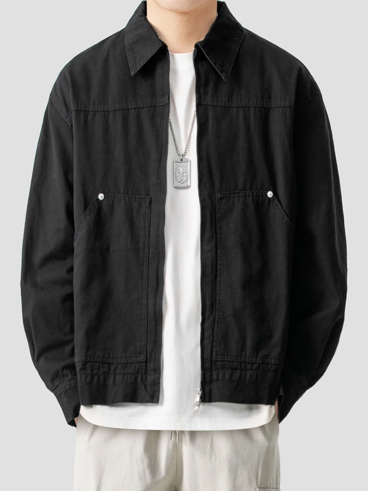 Lazy Day Original Men's Clothing Japan fashion Retro Solid Cargo Lapel Jacket All-Match Outerwear