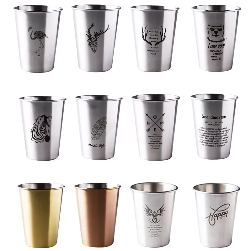 

Stainless Steel Mugs Metal Travel Mug Tumbler Pint Free LOGO Cups Outdoor Camping Drinking Coffee Tea Beer Promotion