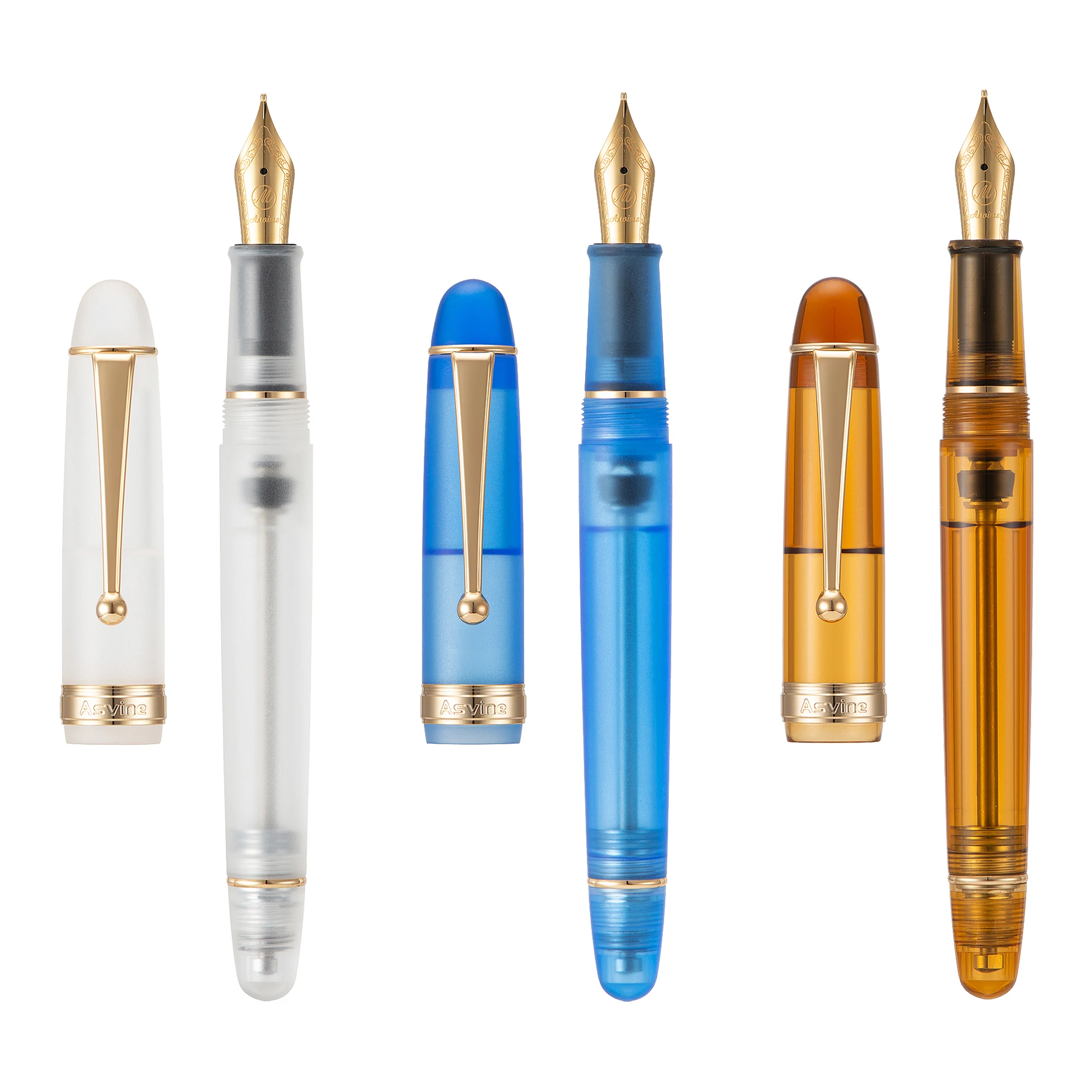 Asvine V126 Vacuum Filling Fountain Pen EF/F/M Nib, Beautiful Transparent Brown/ Matte Blue, White Acrylic Writing Gift Set