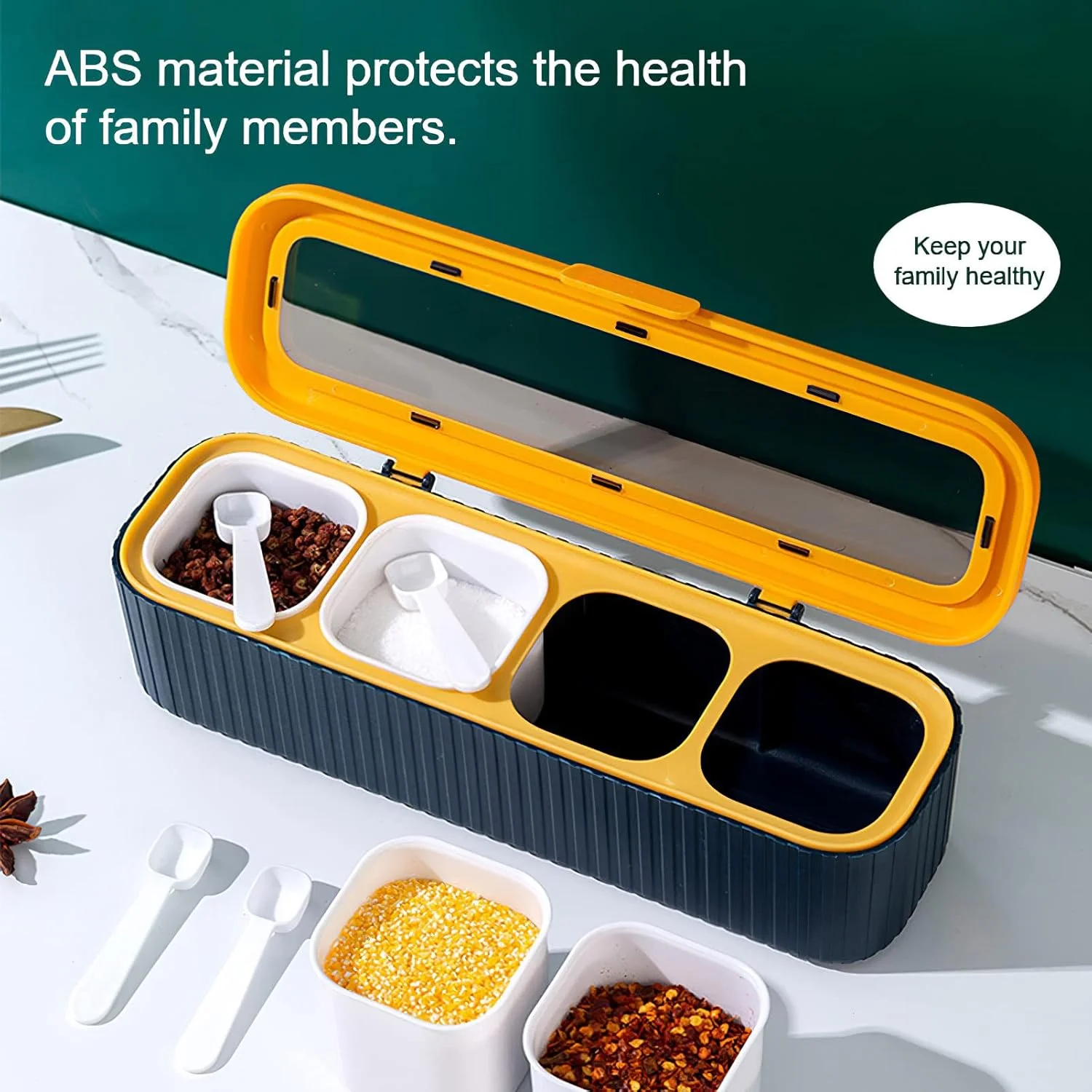 Контейнер для специй контейнер коробка с крышками и ложкой хранения соли сахара