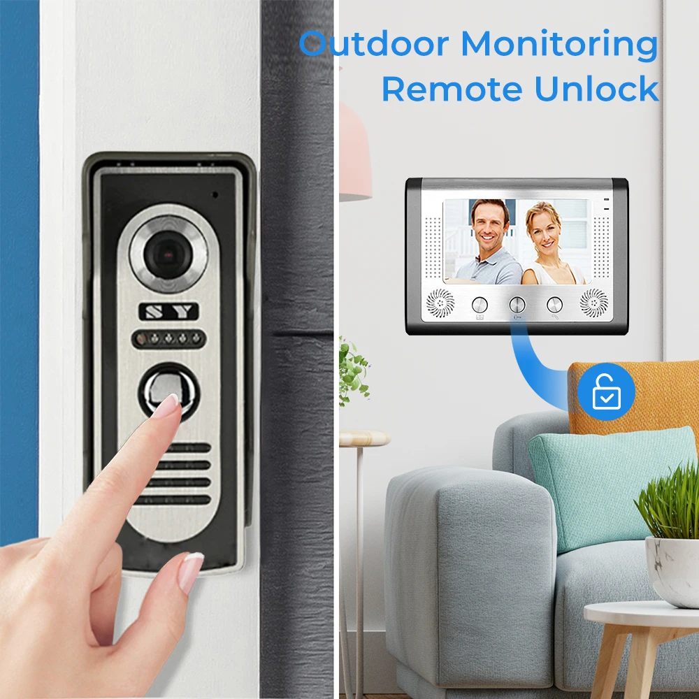 7 inch wired Video intercom doorbell home villa intercom system smart cat eye monitoring system monitor video intercom for home enlarge